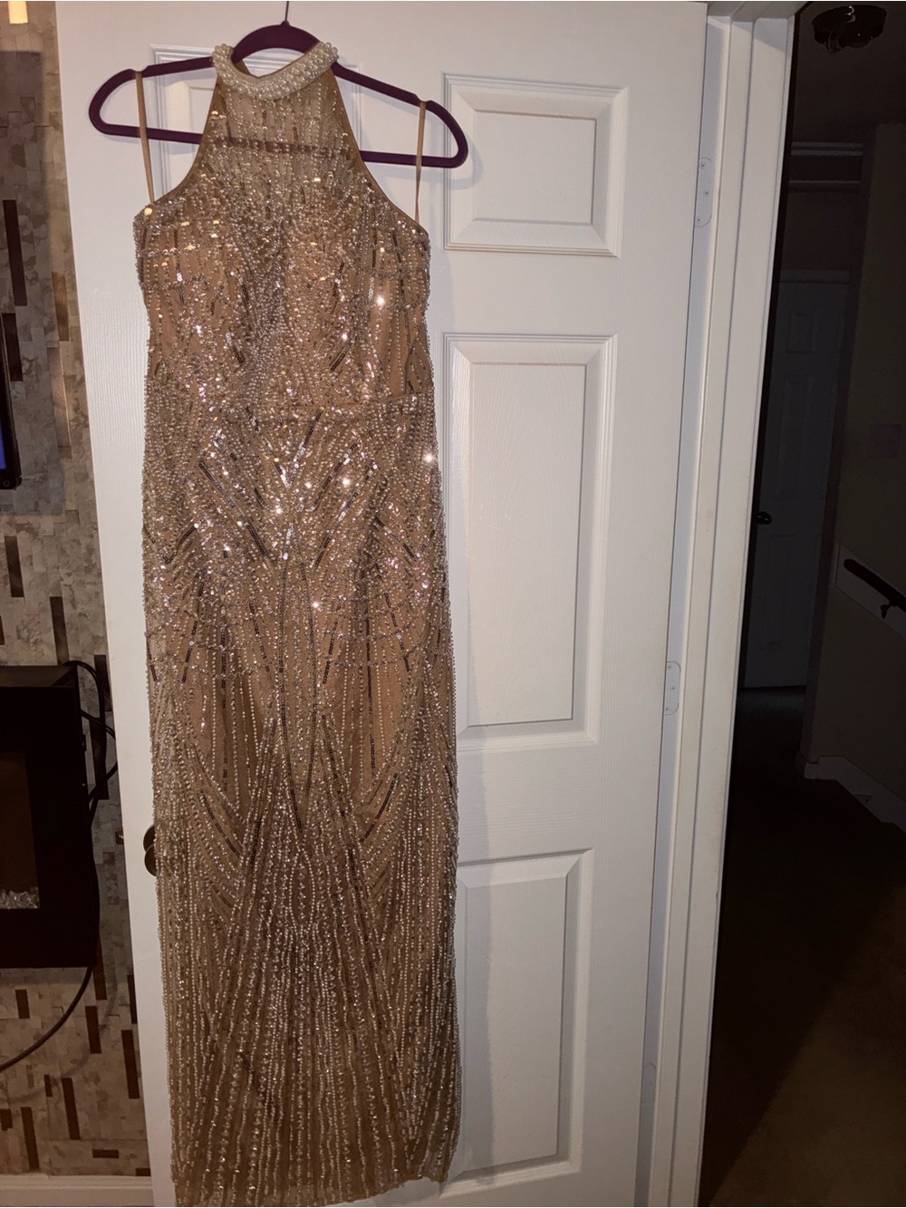 SHEIN Gold Beaded Halter Maxi Dress